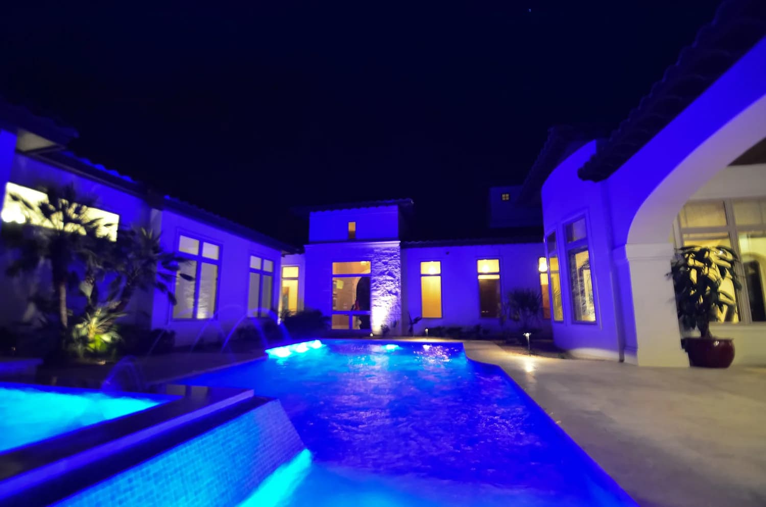 Cityview Pools build: evening lighting